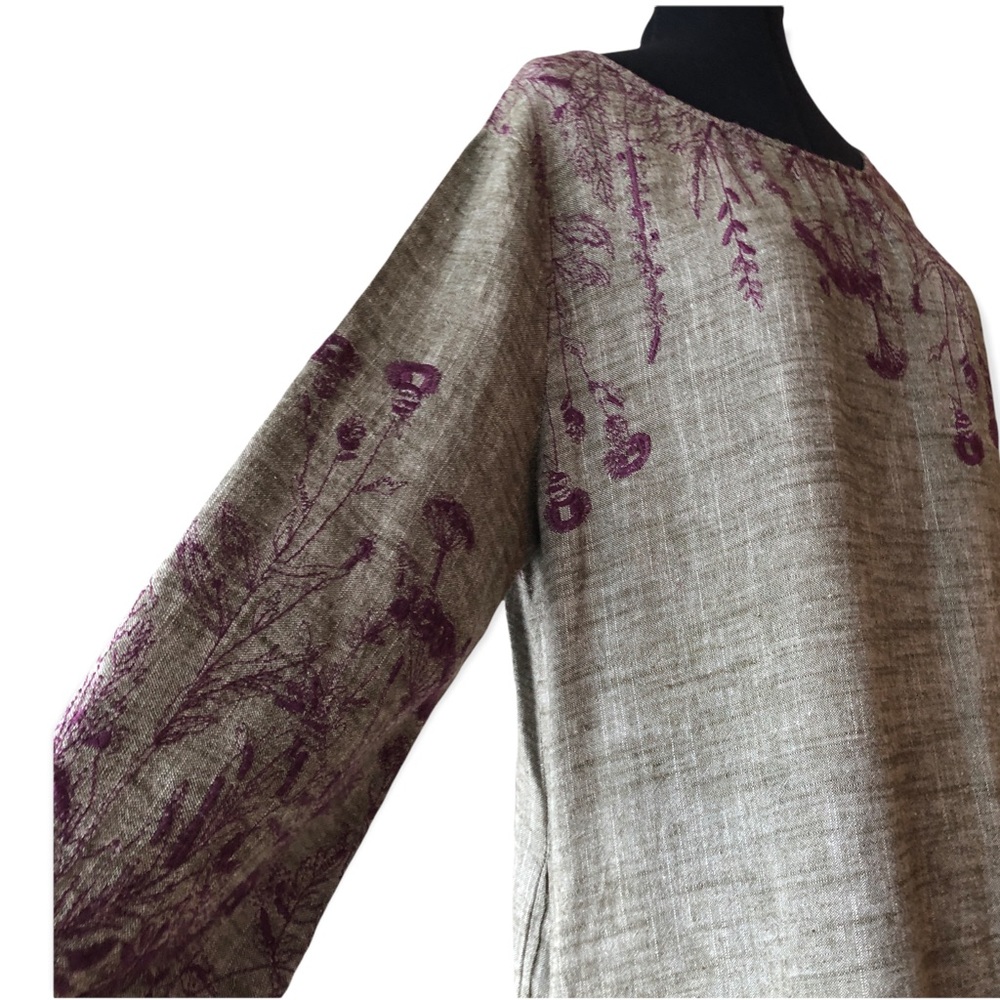 LAST CALL BEFORE DONATION: Anthropologie Grey Linen Embroidered Dress L - Picture 4 of 15